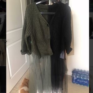 Green and black organza sweater
